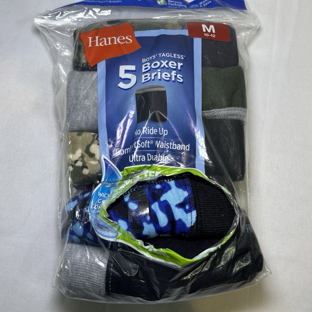 Hanes Boys'‎ ComfortSoft Waistband Boxer Briefs, 5-Pack, Size M (10-12) Tagless